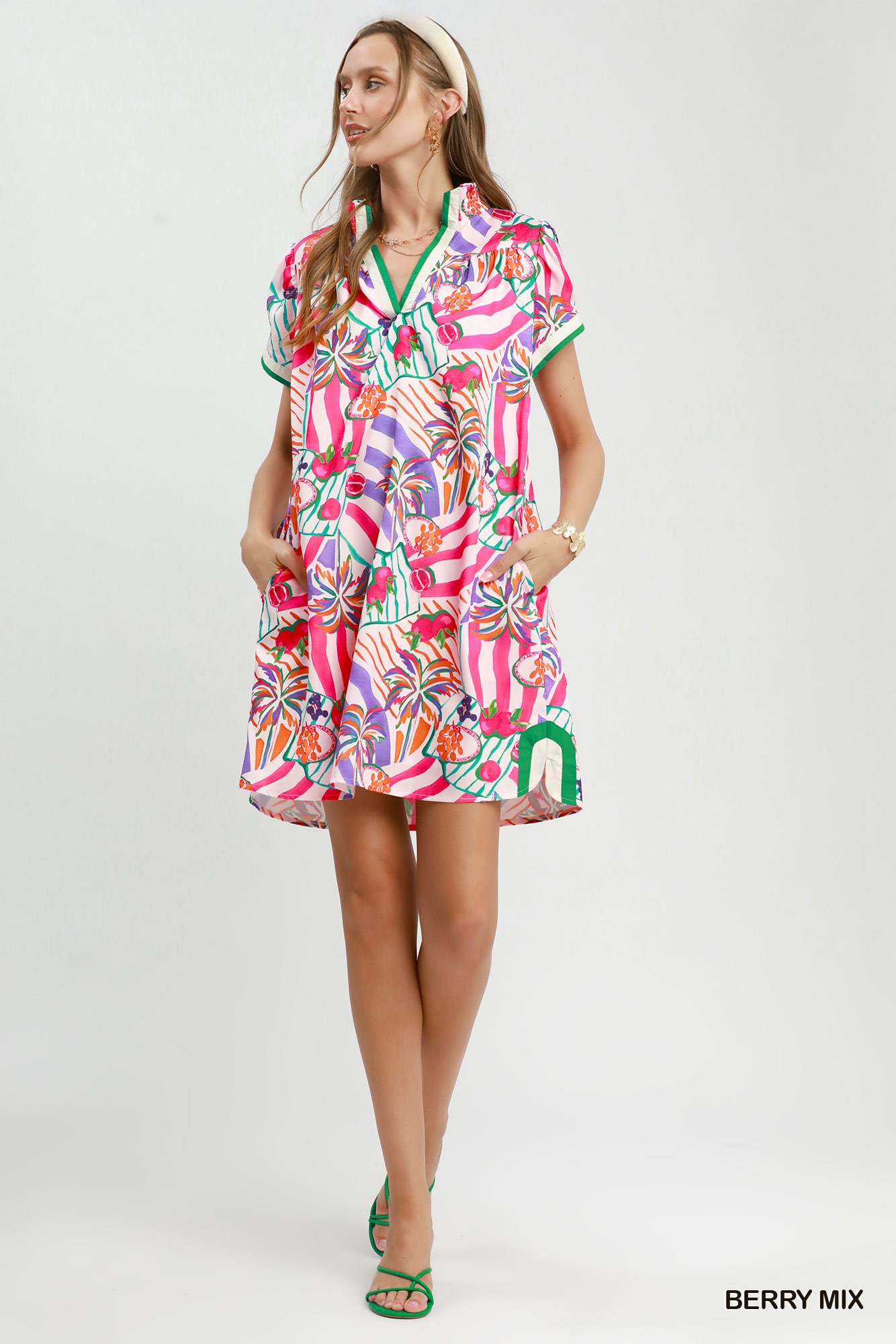 Tropical Print Collared Shift Dress, image 4