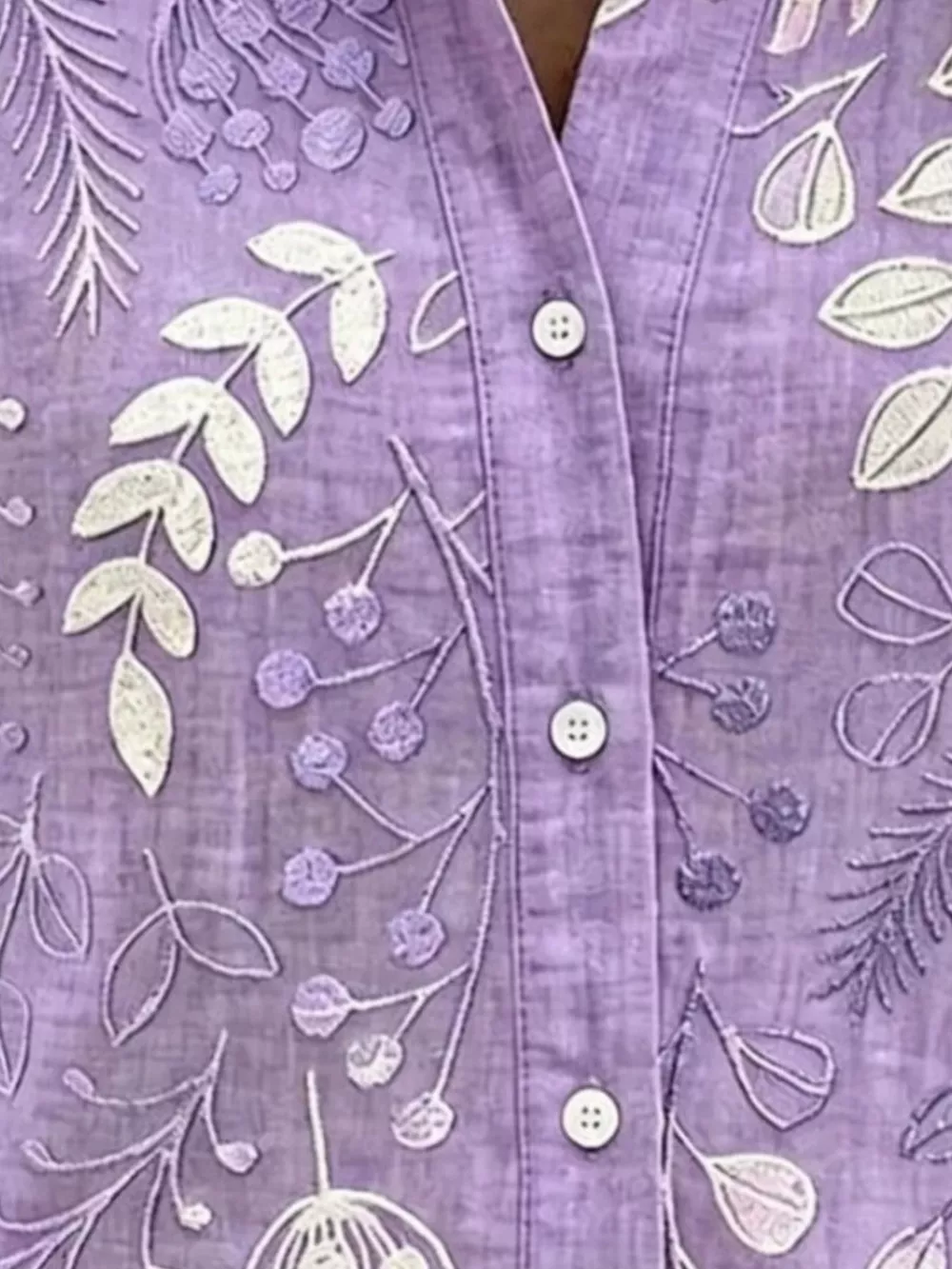 Full Size Leaf Embroidered Button-Down Shirt Plus Size, image 10