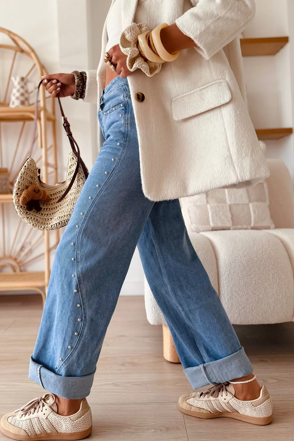 Side Seam Rivet Detail Ankle Length Casual Jeans, image 3