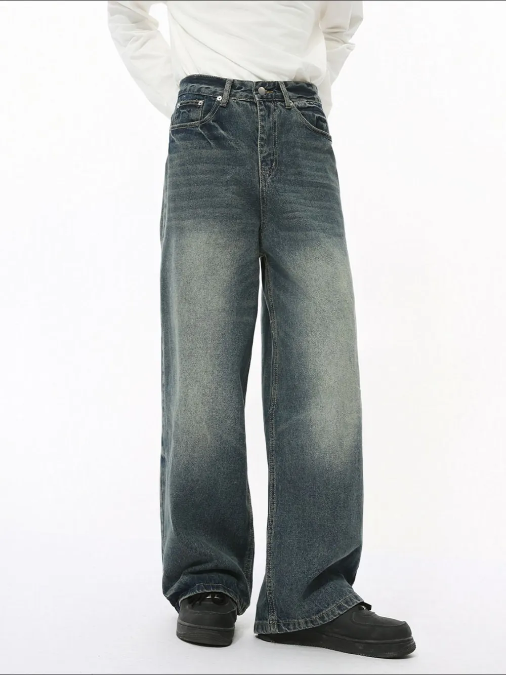 Men's Washed Wide Leg Jeans, image 5