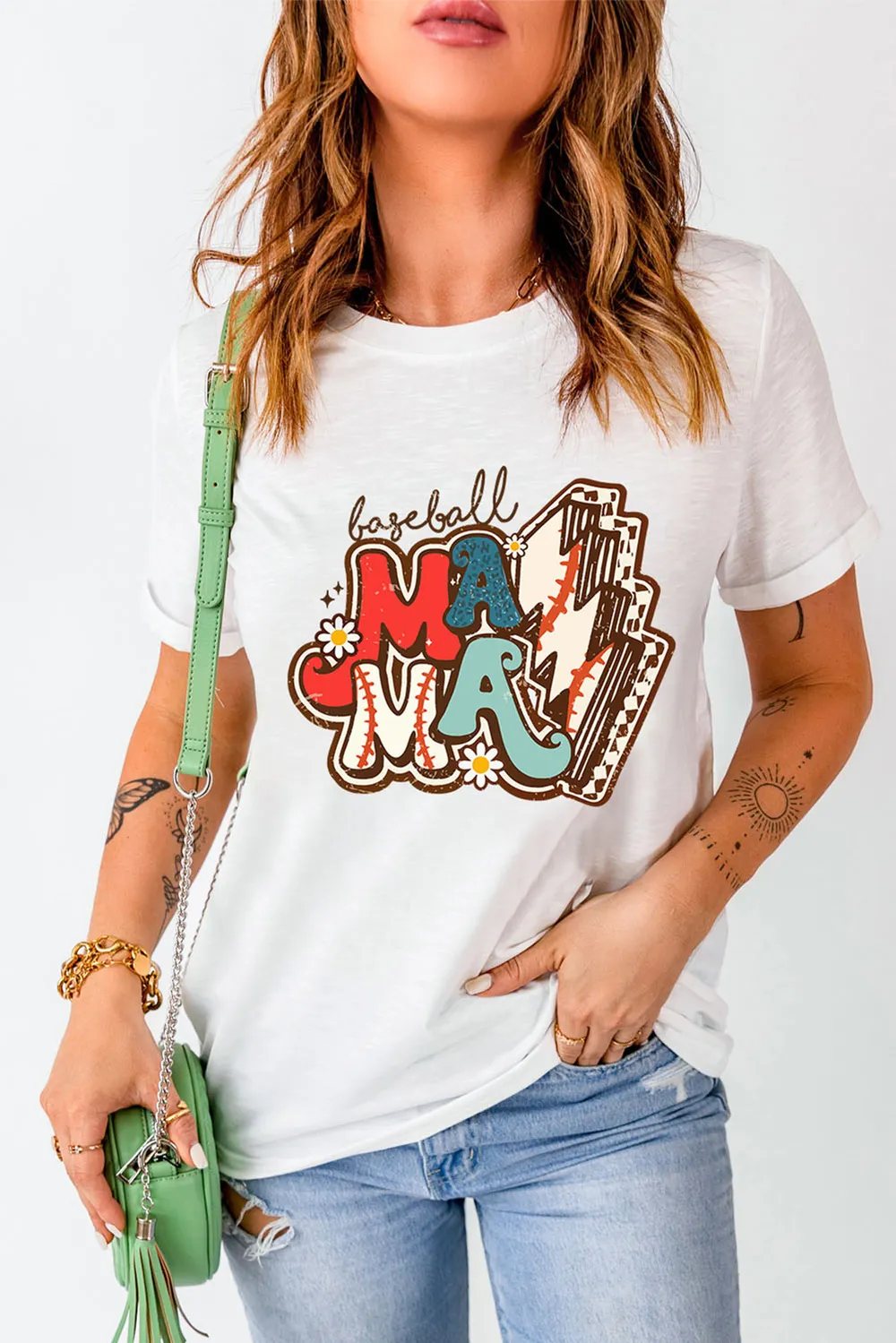 Letter Graphic Round Neck Short Sleeve T-Shirt, image 3