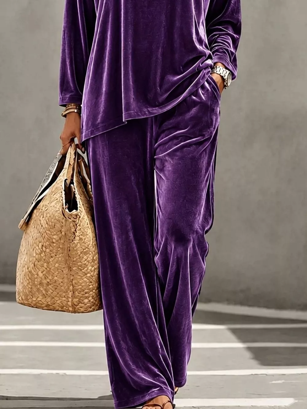 Full Size Velvet Long Sleeve Top and Pants Set Plus Size, image 6