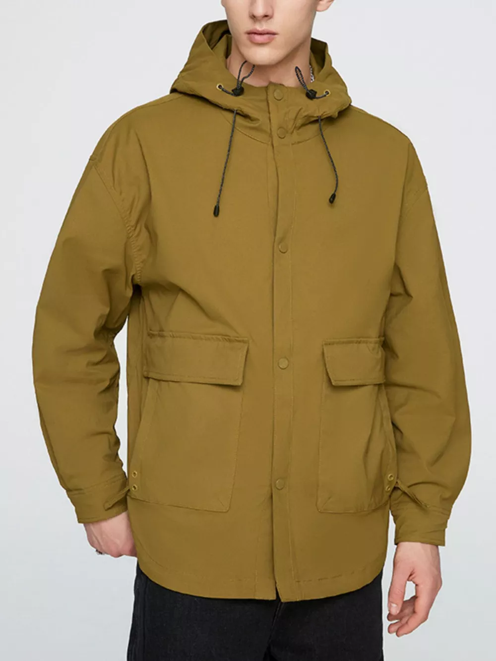 Men's Plus Size Urban Style Hooded Snap Down Jacket, image 5