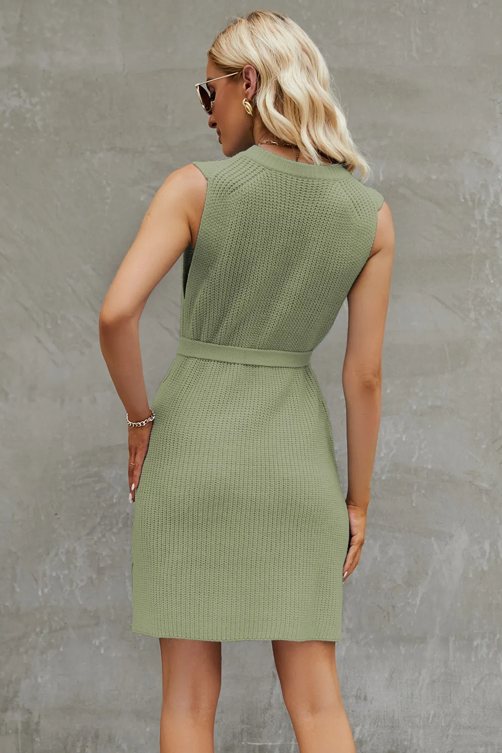 Tied Round Neck Sleeveless Sweater Dress, image 13