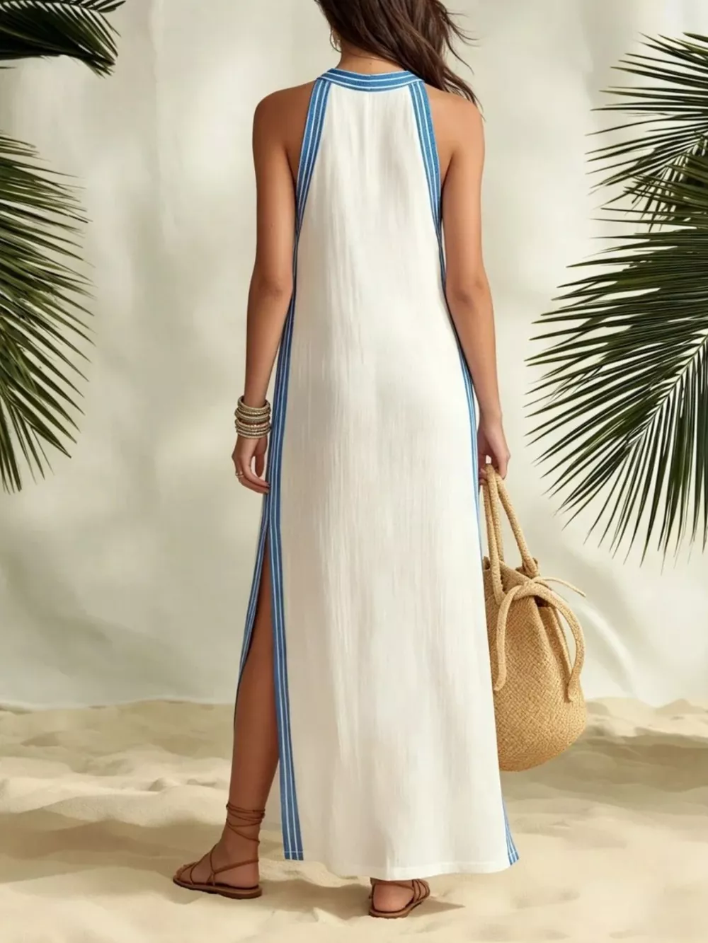 Full Size Slit Striped Sleeveless Maxi Dress Plus Size, image 2