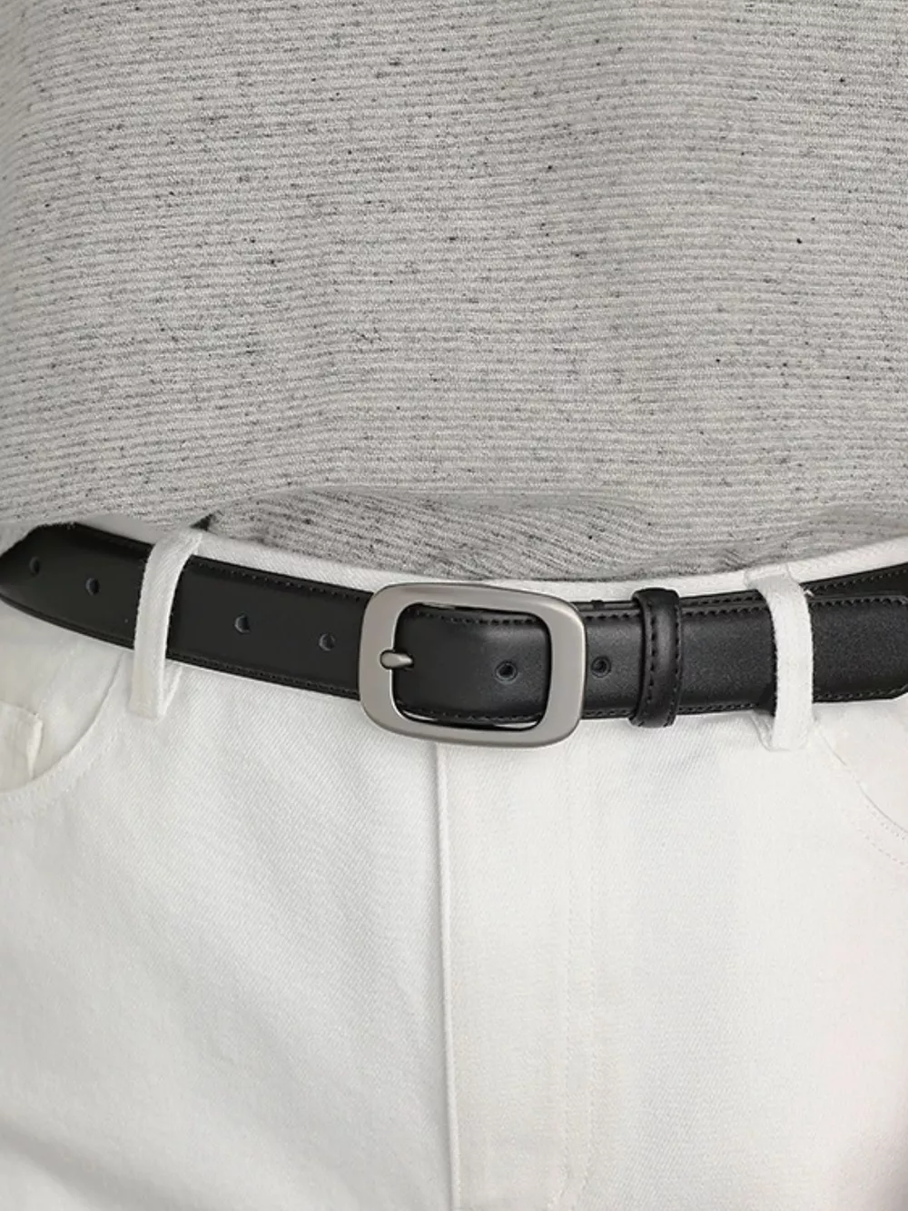 Classic Leather Belt with Silver Buckle, image 6