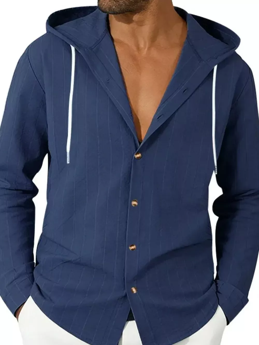 Men's Full Size Drawstring Hooded Button Up Shirt Plus Size, image 2