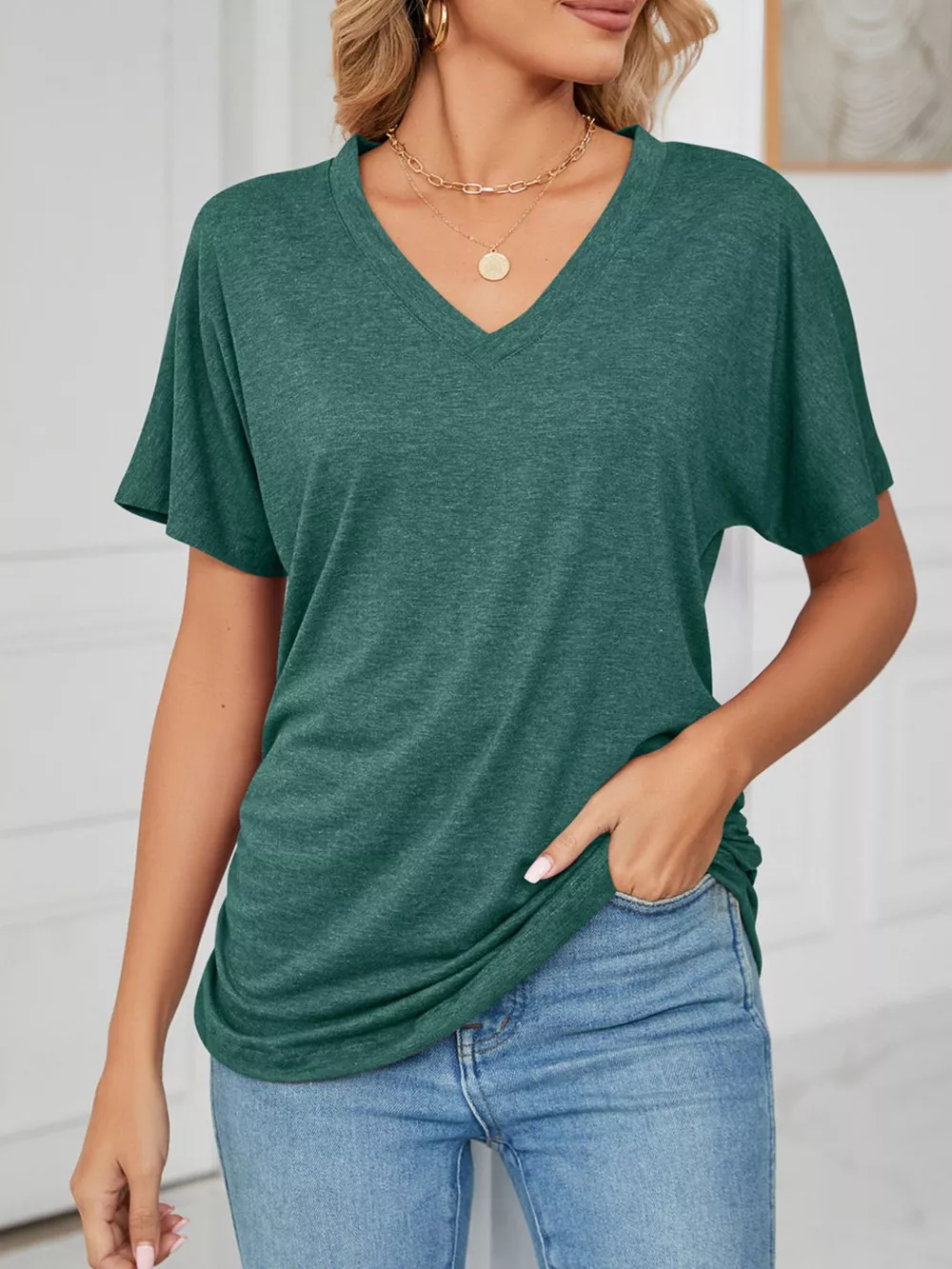 Casual V-Neck Short Sleeve T-Shirt, image 16