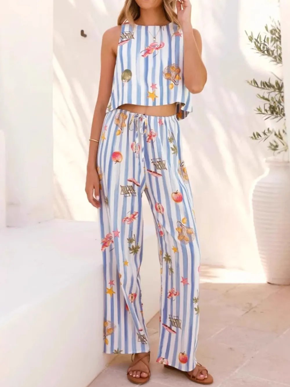 Printed Stripe Tank and Pants Set, image 5