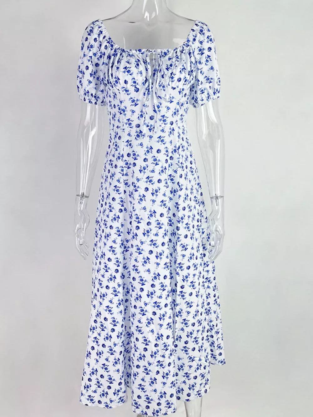 Full Size Floral Print Tie Front Slit Dress Plus Size, image 4