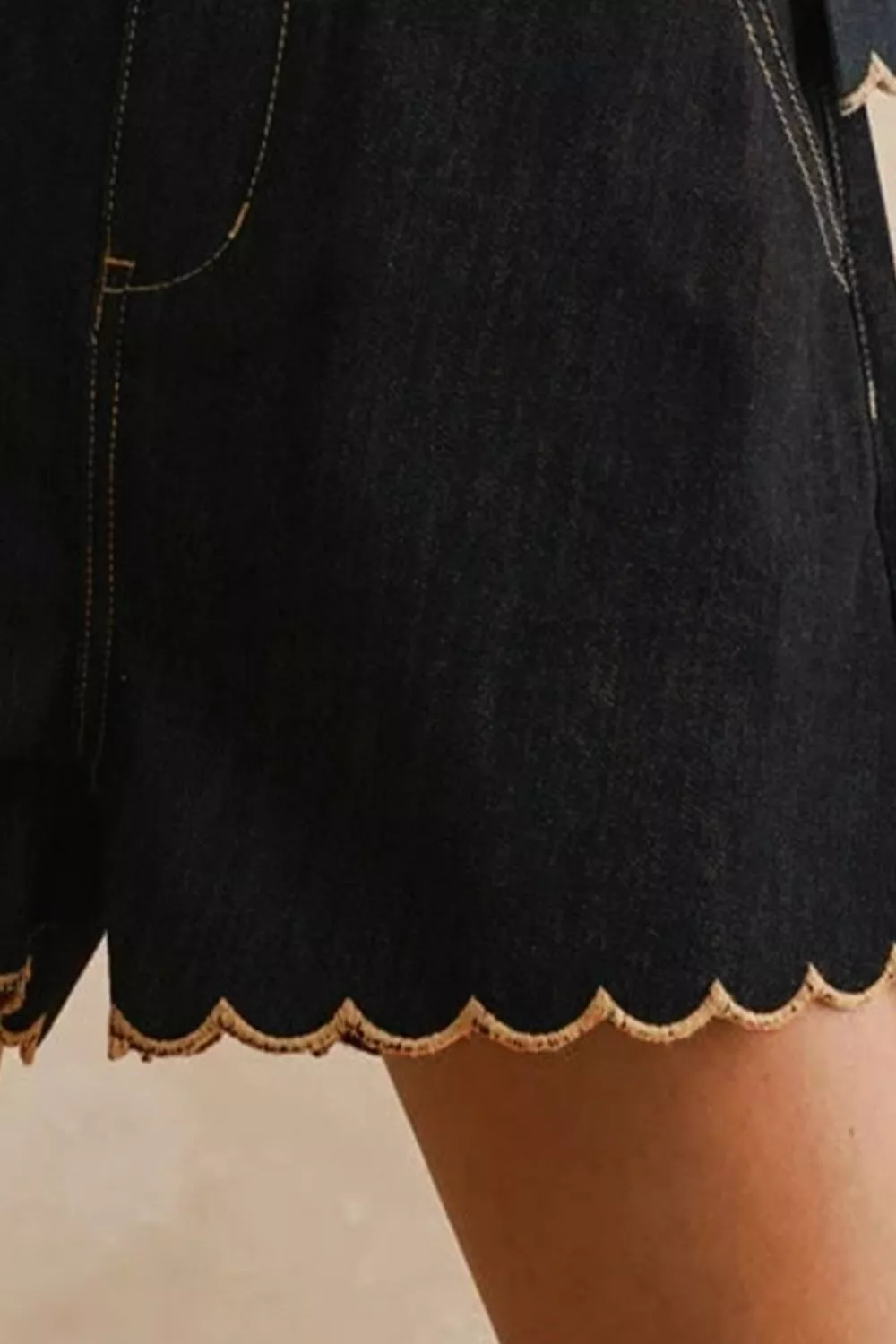 Scalloped Hem Denim Shorts, image 6