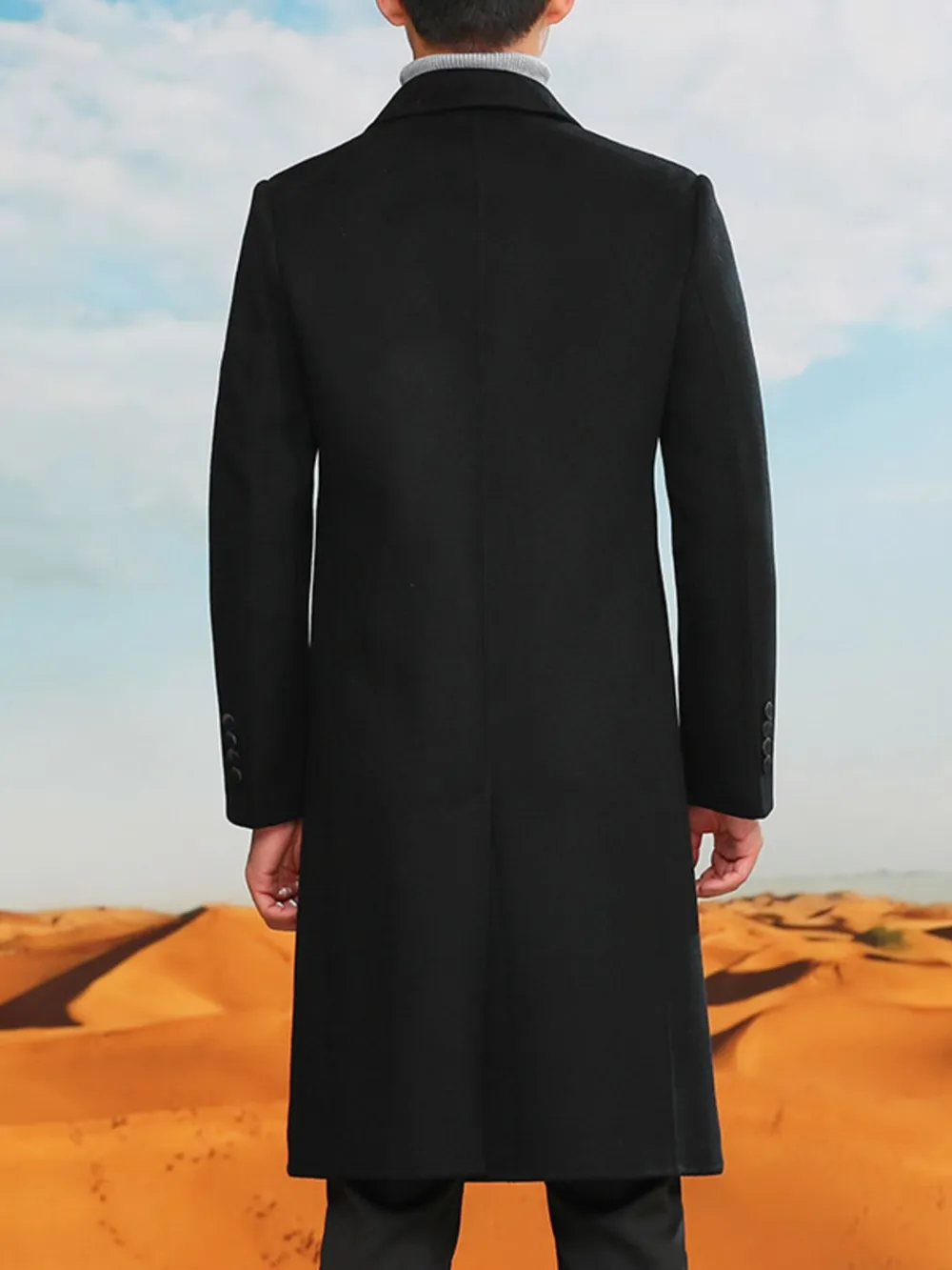 Men's Plus Size Double-Breasted Longline Coat, image 3