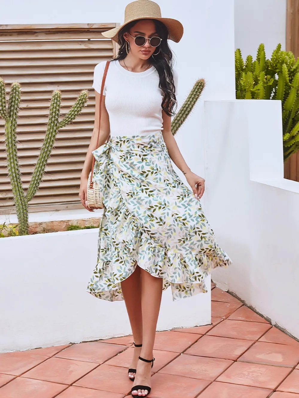 Printed Ruffled Midi Skirt, image 10