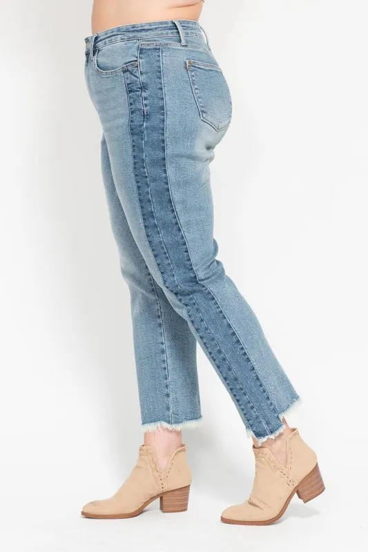 Full Size Vintage Wash Side Panel Detail with Fray Hem Slim Plus Size, image 2