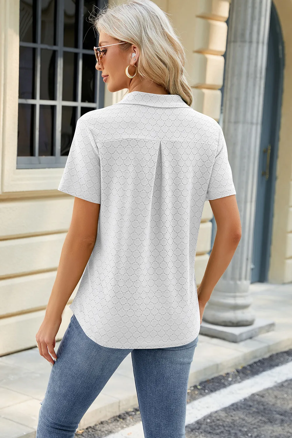 Pocketed Johnny Collar Short Sleeve Blouse, image 13