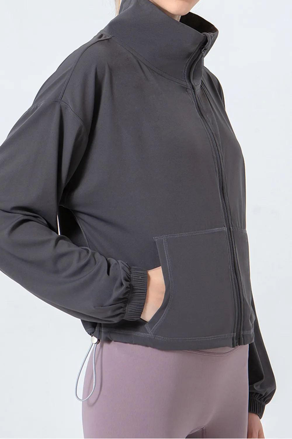 Drawstring Zip Up Dropped Shoulder Active Outerwear, image 12
