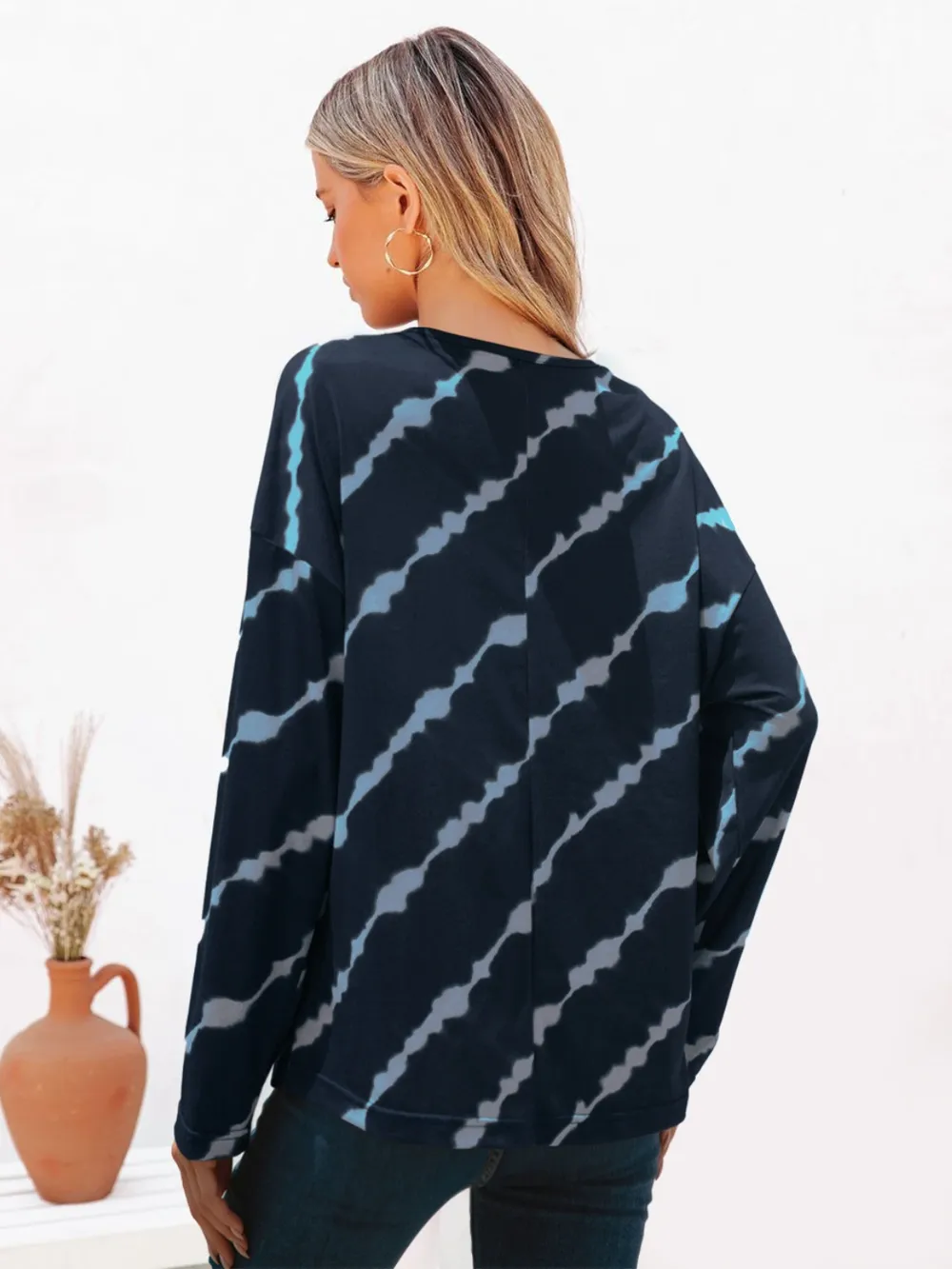 Striped Round Neck Long Sleeve T-Shirt, image 3