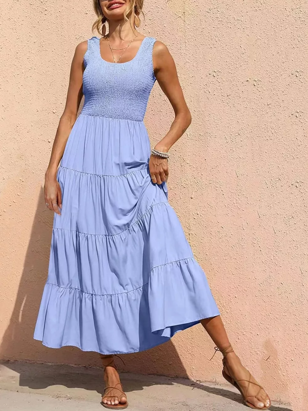Tiered Smocked Wide Strap Dress, image 10