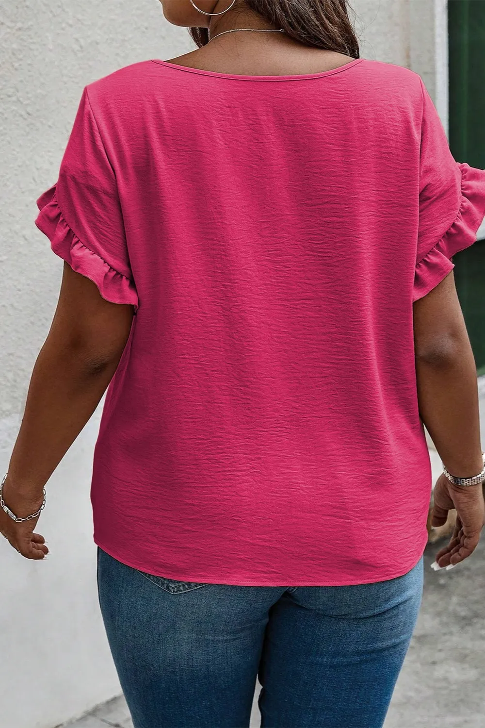 Plus Size Ruffled Round Neck Short Sleeve Blouse, image 3