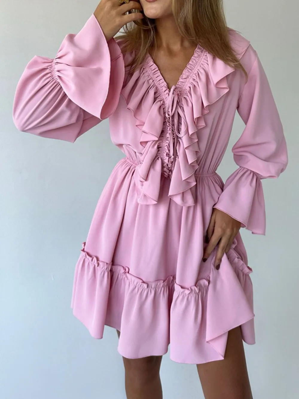 Ruffle Flounce Sleeve Mini Dress, image 5