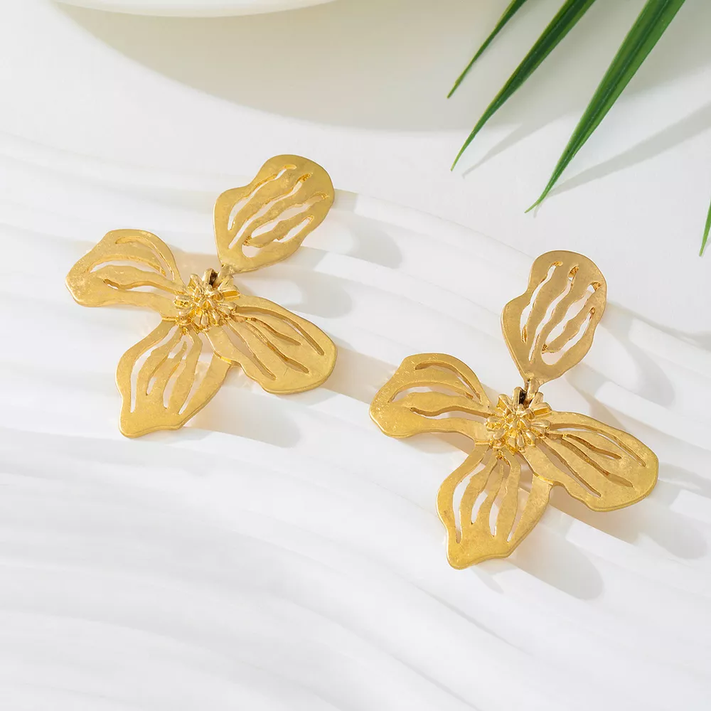 18K Gold-Plated Butterfly Flower Statement Earrings, image 4