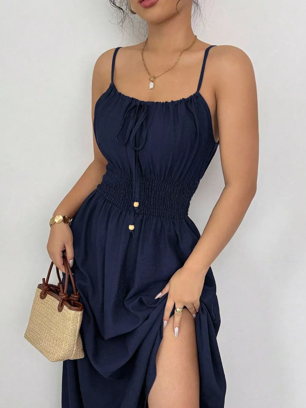 Smocked Spaghetti Strap Midi Dress, image 13