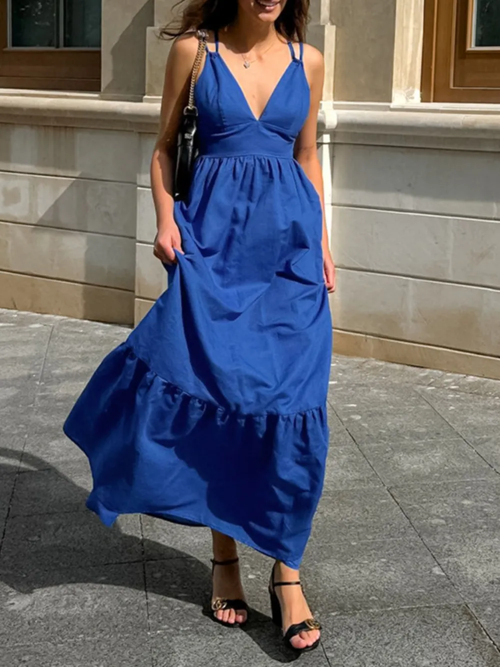 V-Neck Tiered Maxi Cami Dress, image 4