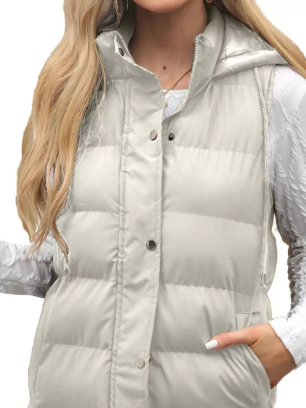 Full Size Snap Down Hooded Padded Longline Vest Coat Plus Size, image 12