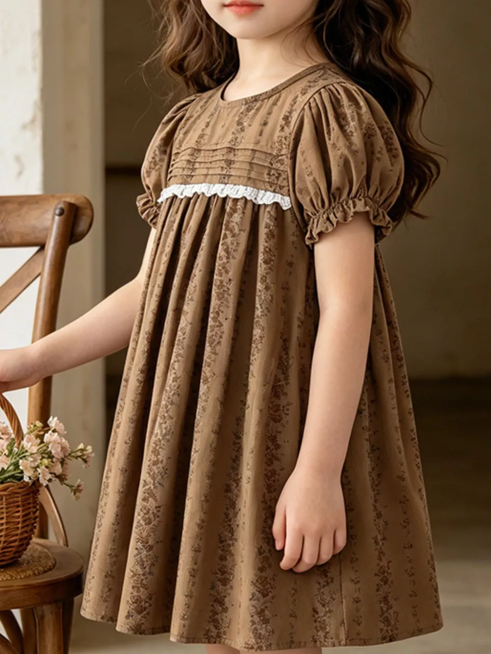 Children's Vintage Floral Puff Sleeve Dress