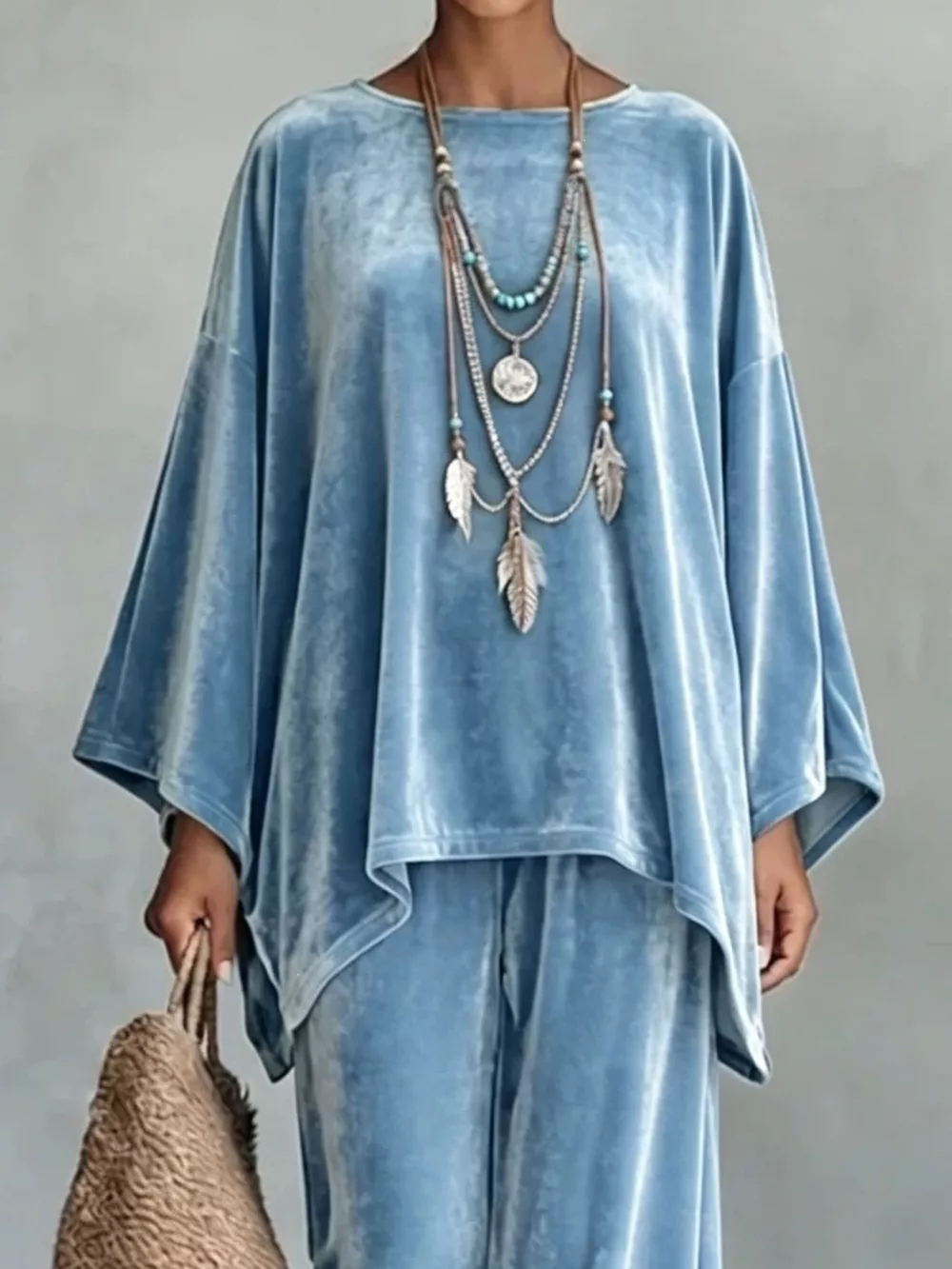 Full Size Asymmetrical Top and Wide Leg Pants Set Plus Size, image 12