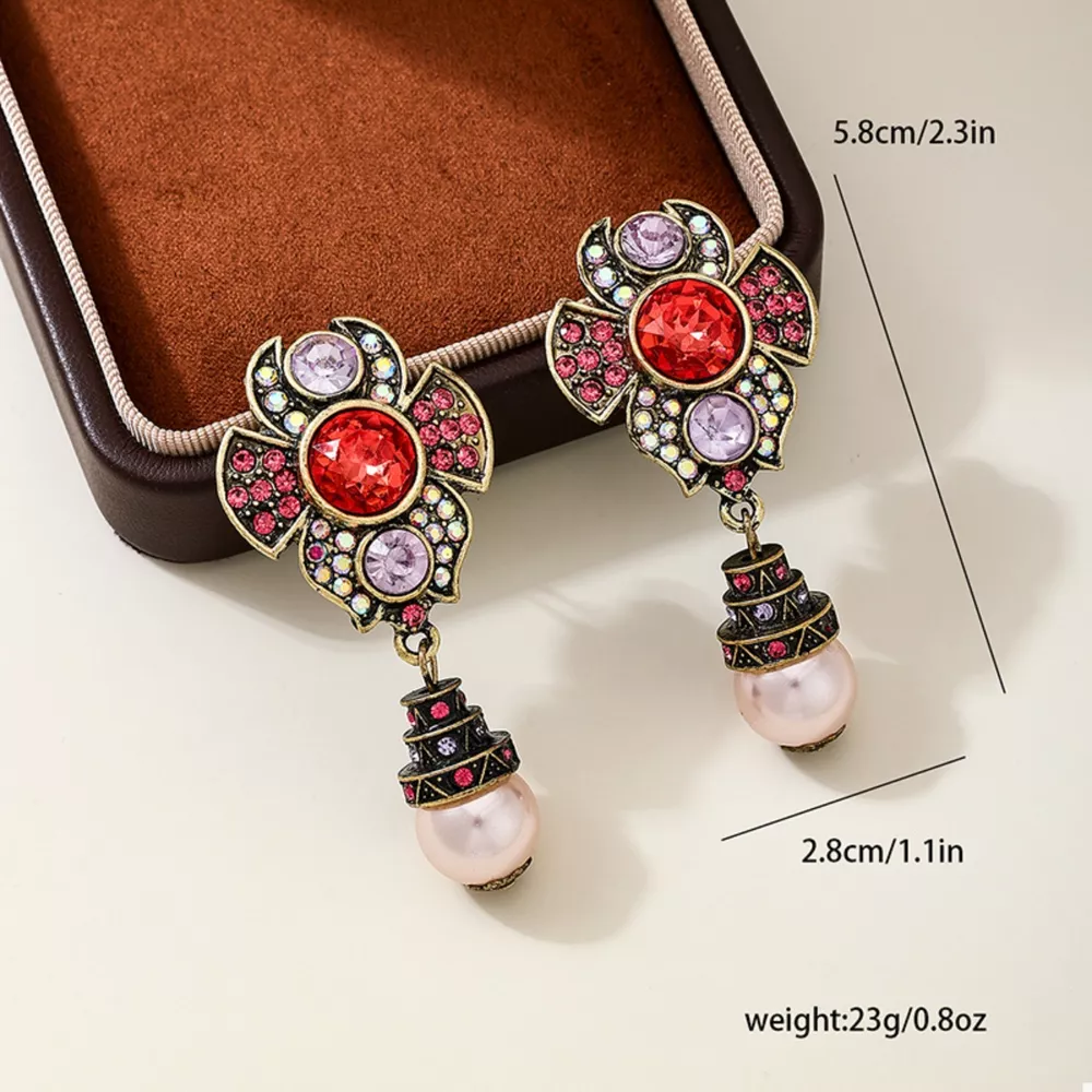 Zinc Alloy Flower Pearl Drop Earrings, image 5