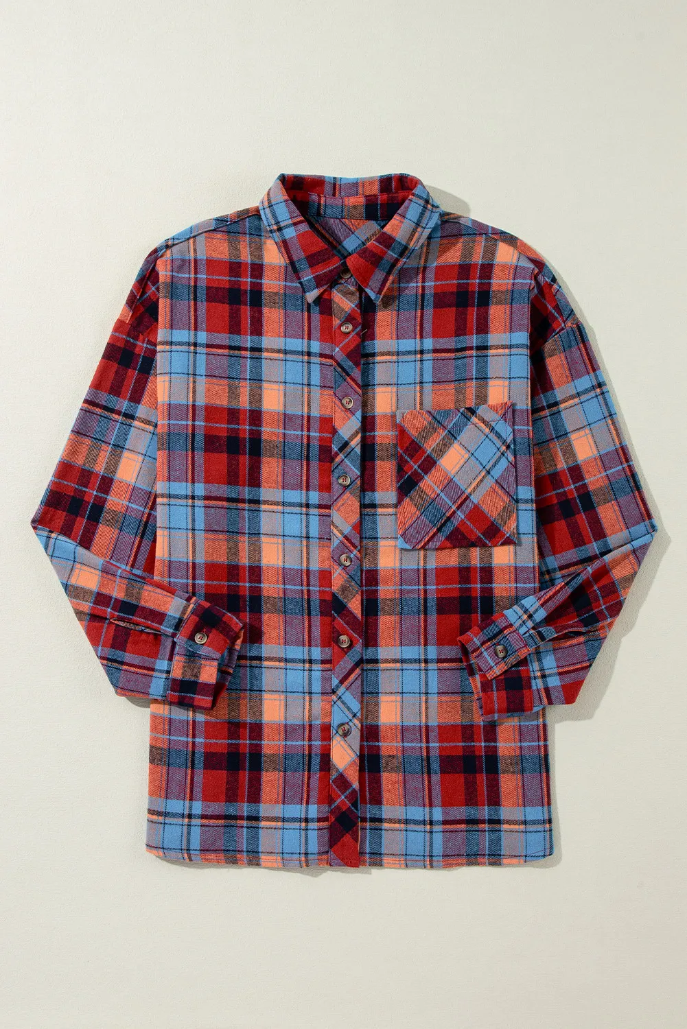 Plaid Collared Neck Long Sleeve Shirt, image 6