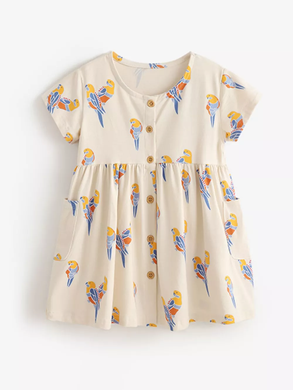Children's Printed Parrot Button-Front Casual Dress, image 2