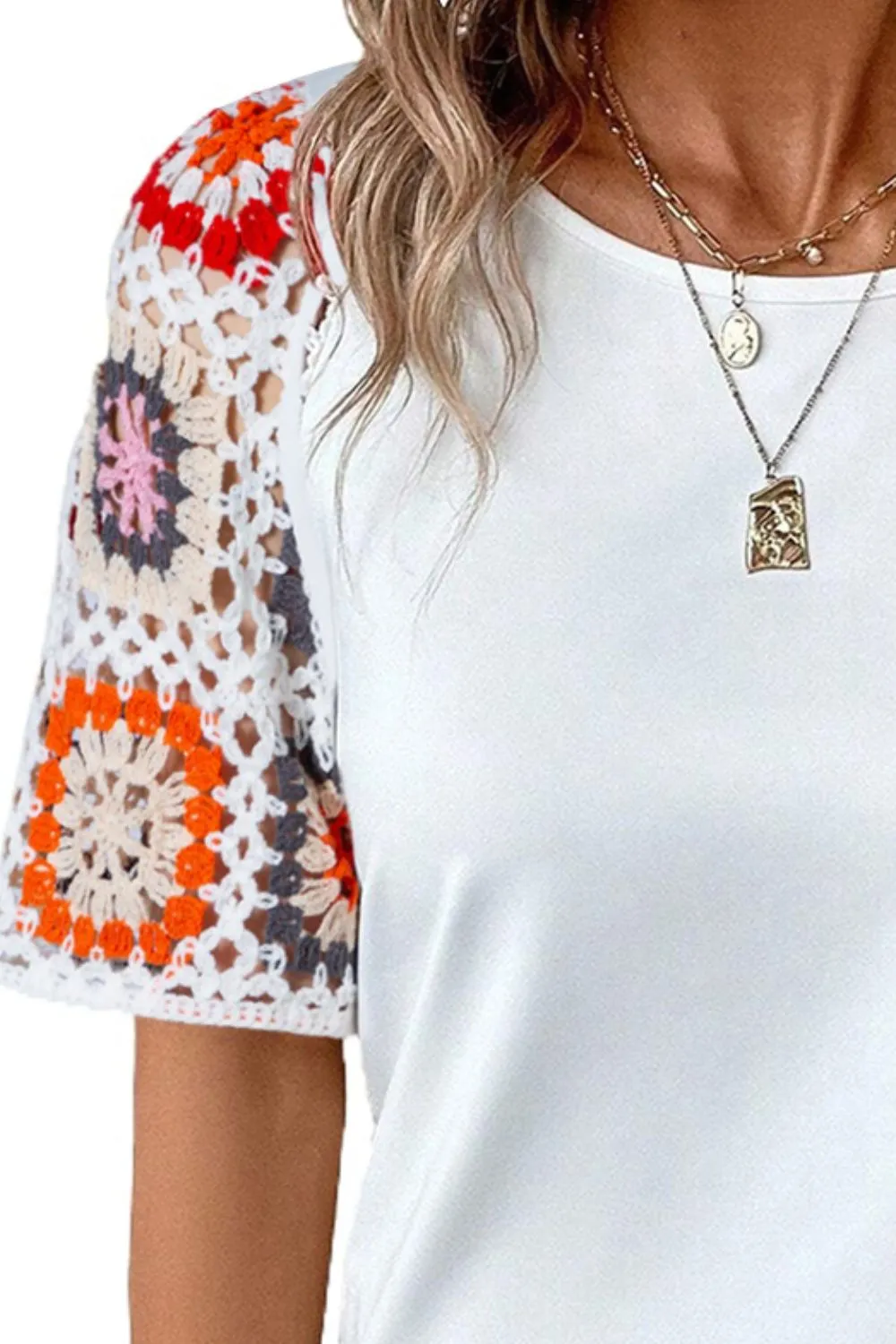 Geometric Round Neck Short Sleeve Blouse, image 10