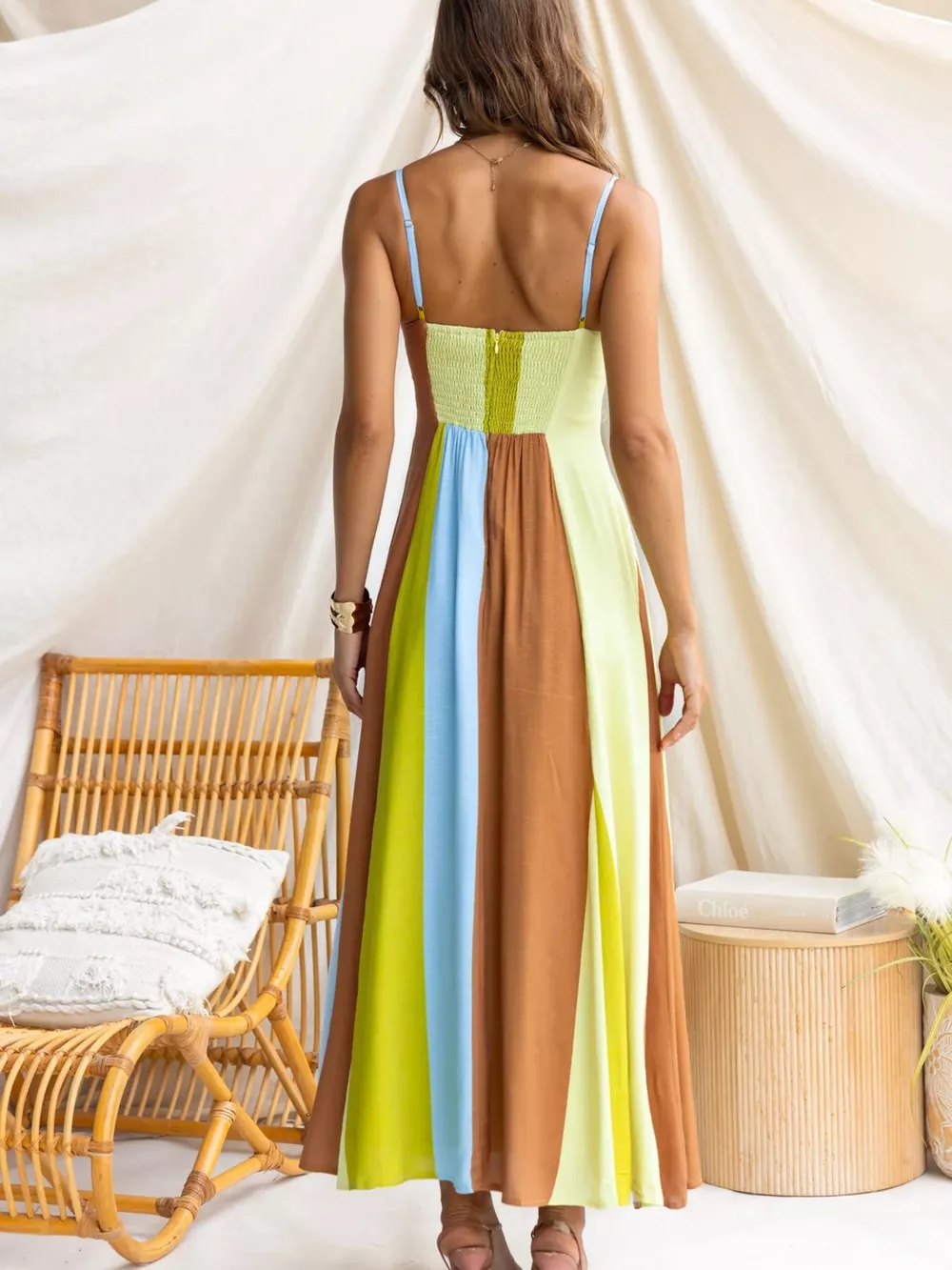 Color Block Spaghetti Strap Maxi Dress, image 5