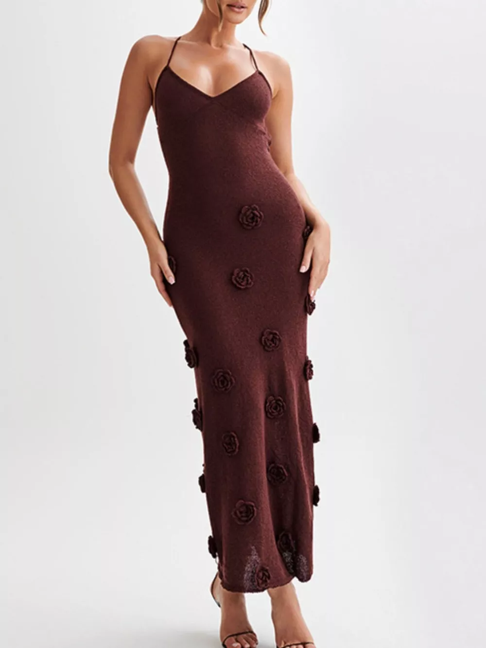 Floral Applique Spaghetti Strap Knit Dress, image 4