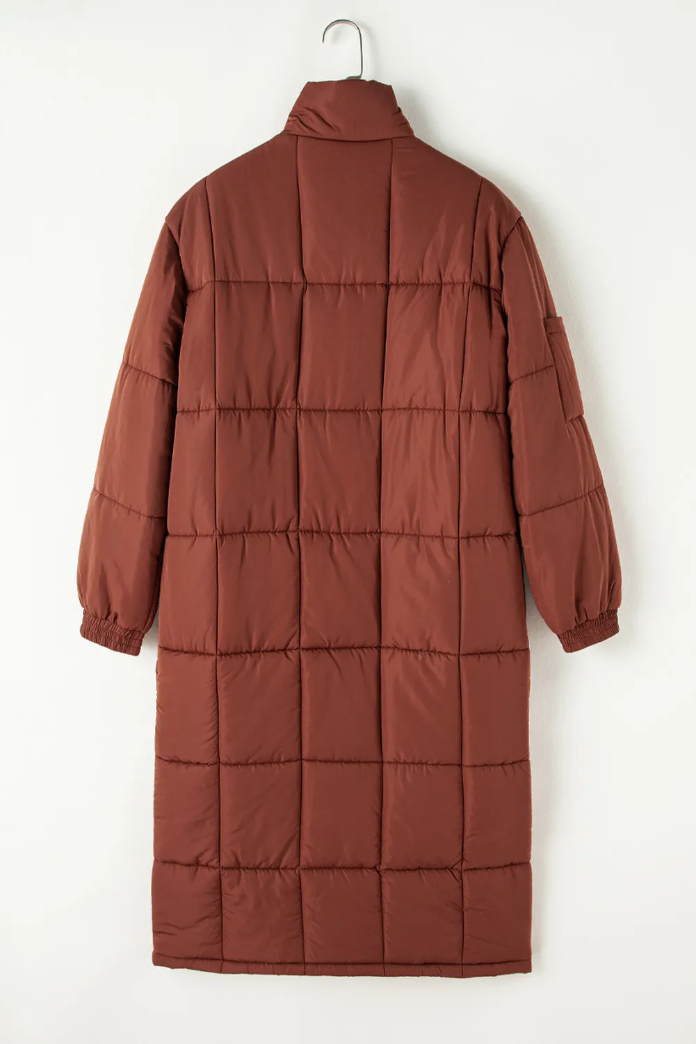 Pocketed Bubble Texture Long Sleeve Longline Winter Coat, image 4