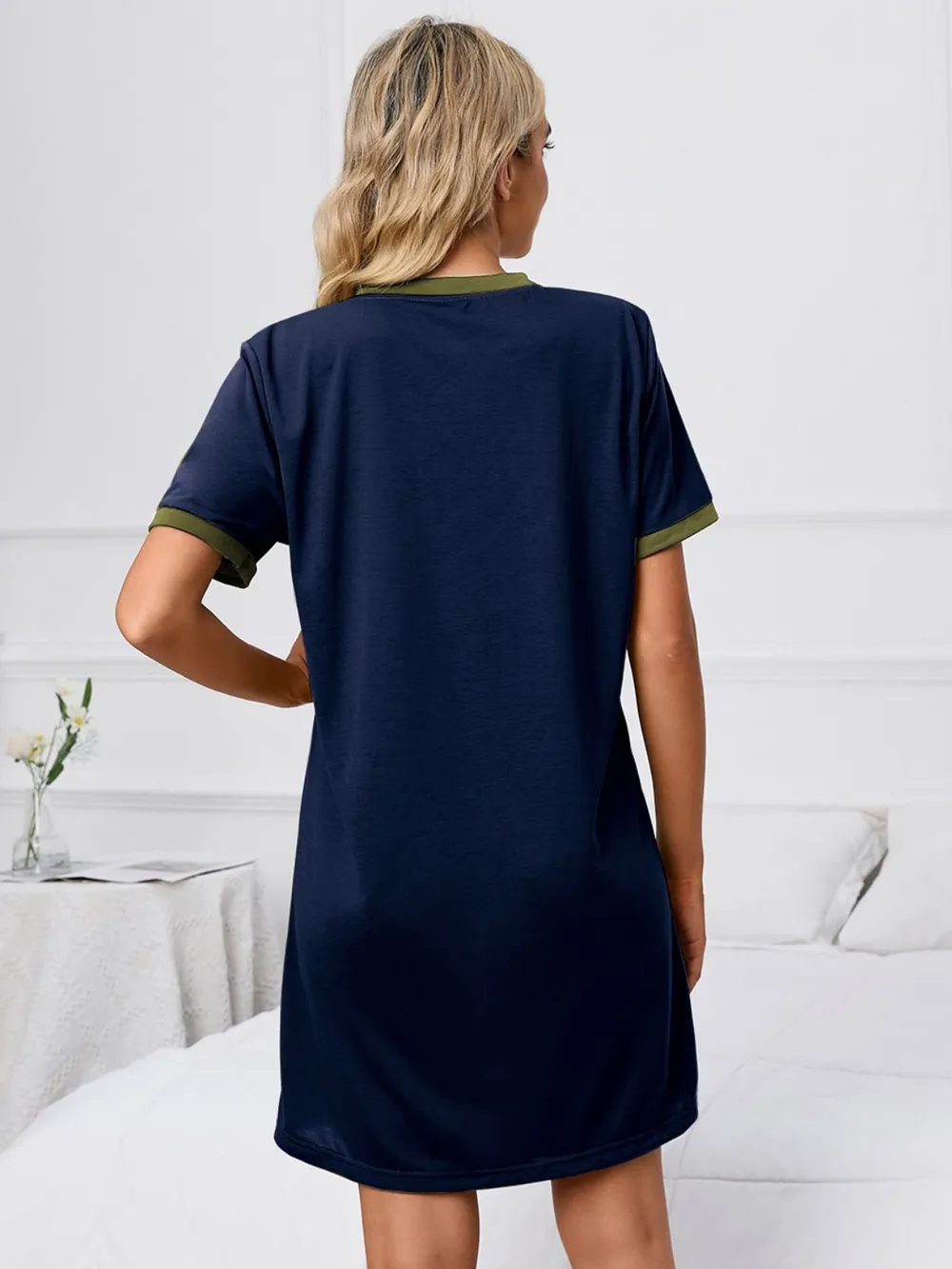 Contrast Trim Round Neck Mini Dress, image 10