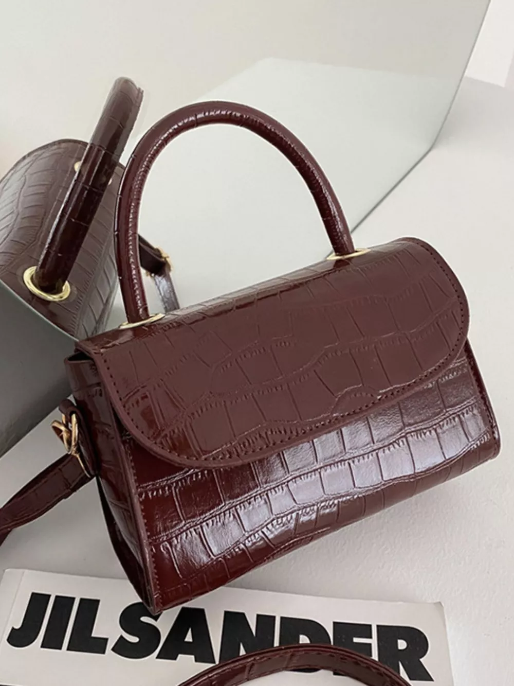 Crocodile Pattern Top Handle Crossbody Bag, image 11