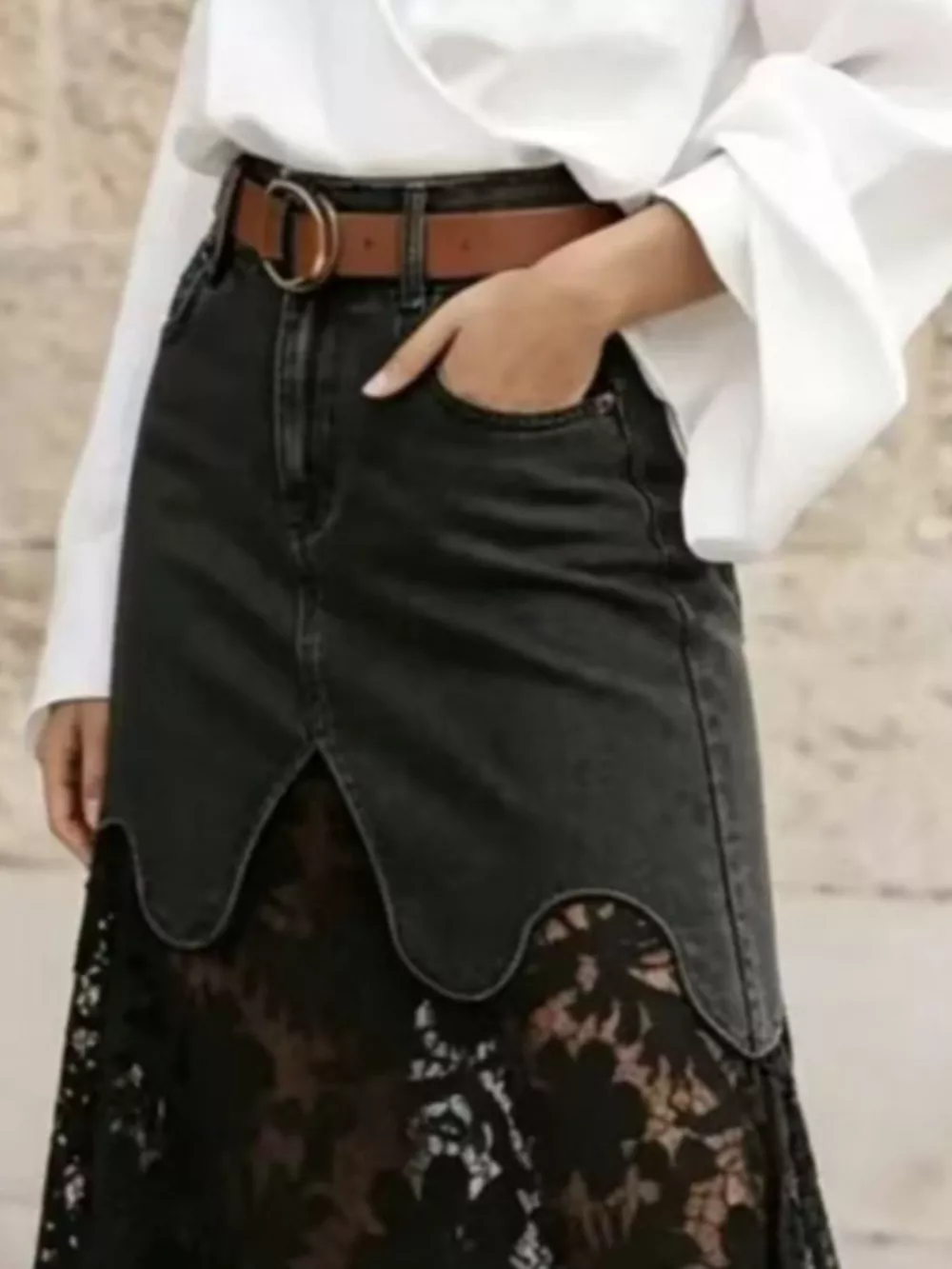 Lace Trimmed Slit Skirt, image 5