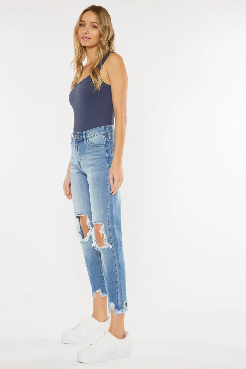 High Waist Chewed Up Straight Mom Jeans, image 5
