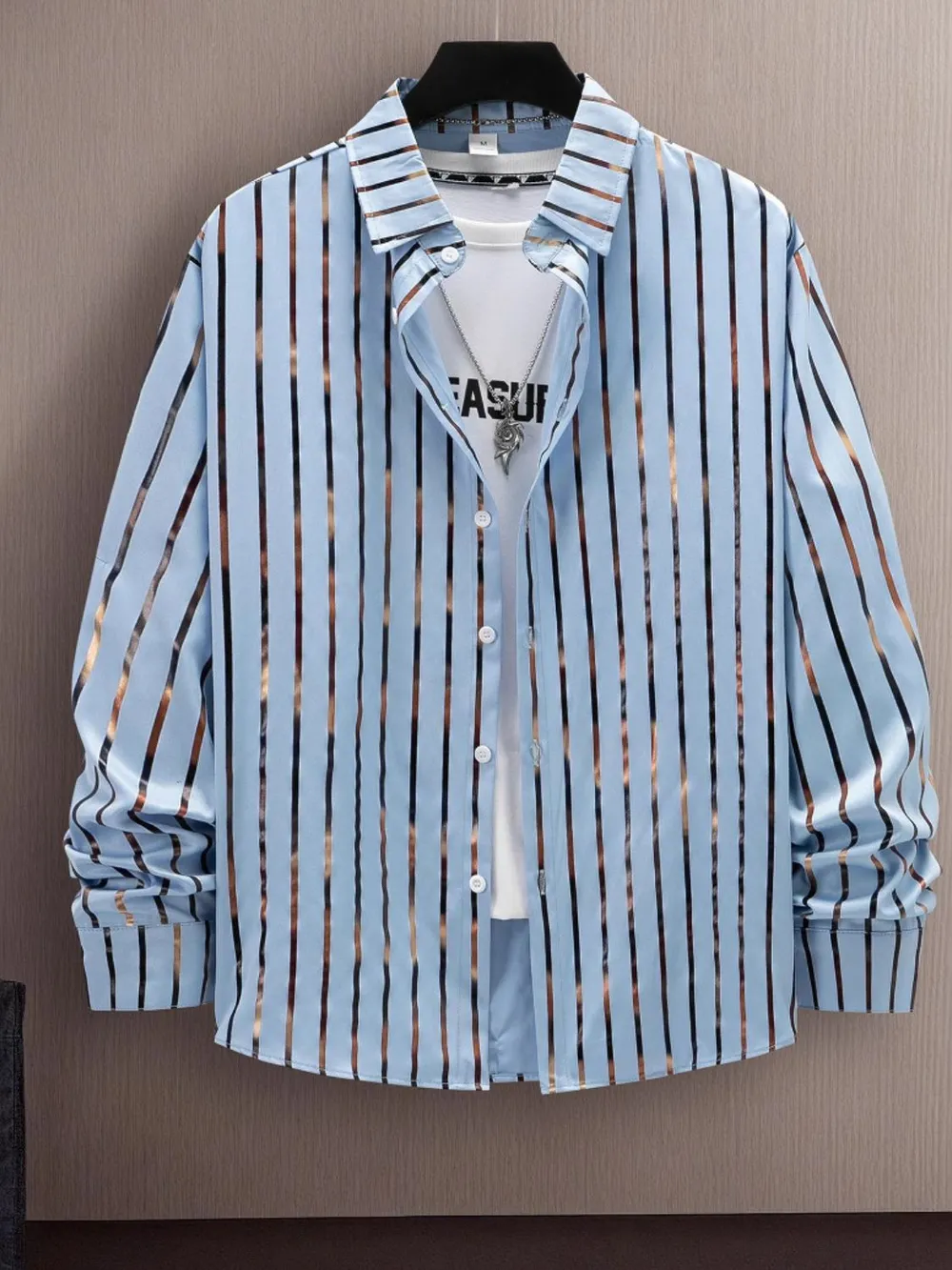 Men's Full Size Striped Button Up Long Sleeve Shirt Plus Size, image 2