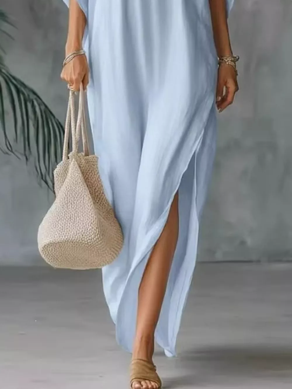 Full Size V-Neck Maxi Dress with Side Slits Plus Size, image 3