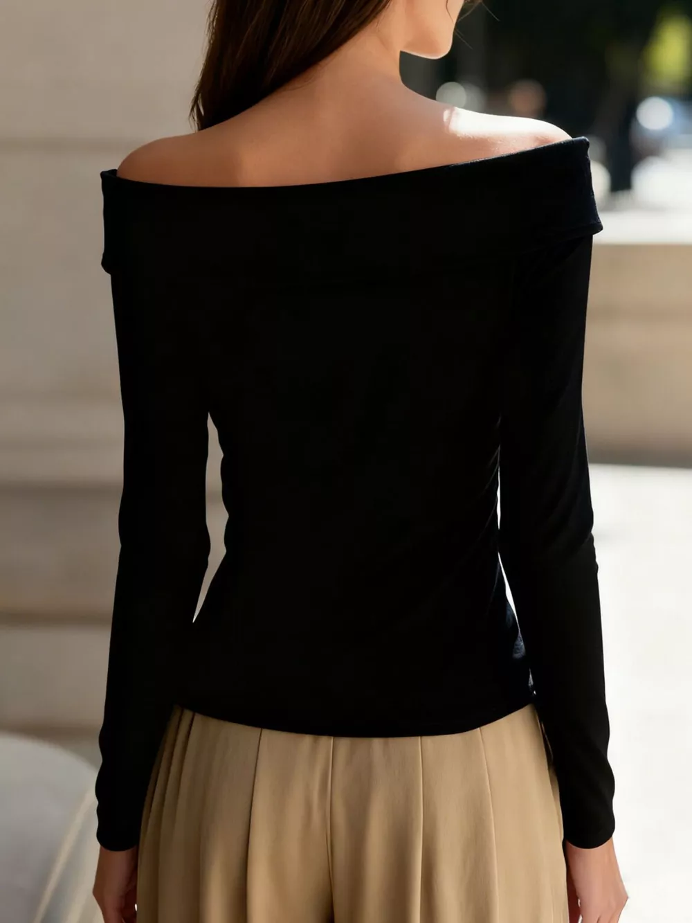 Off-Shoulder Button Decor Blouse, image 3