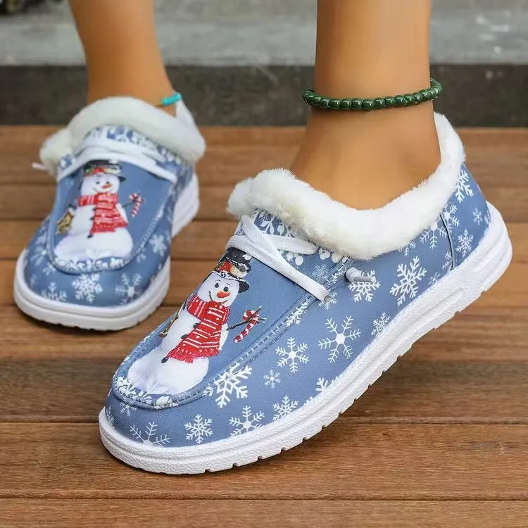 Snowman Print Round Toe Slip-Ons, image 6