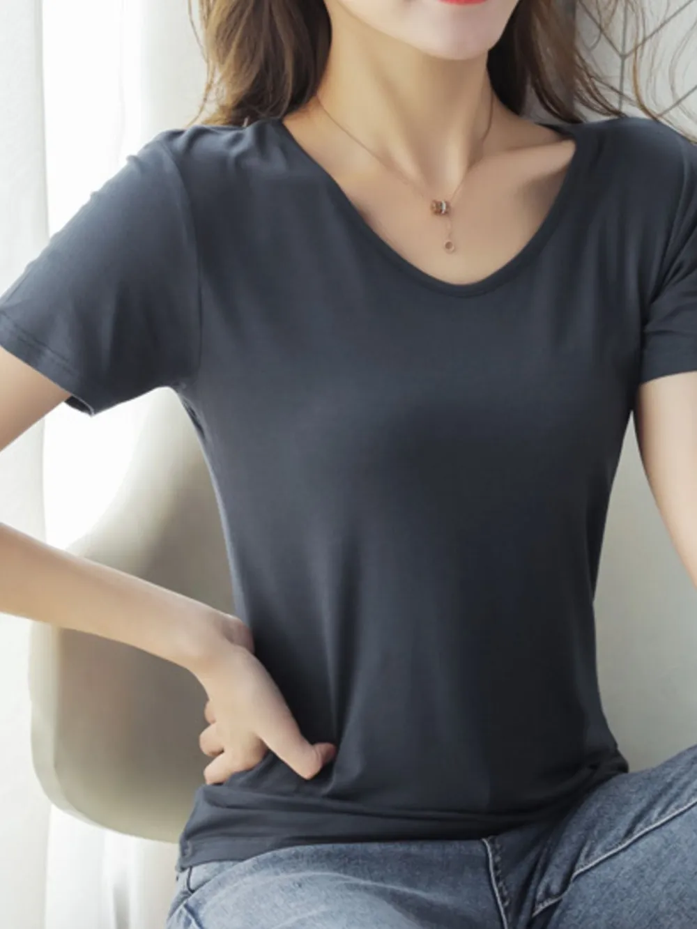 V-Neck Short Sleeve T-Shirt, image 22