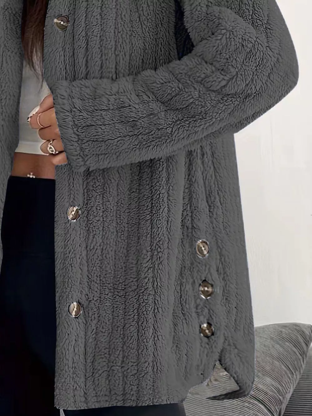 Full Size Fleece Button Up Hooded Outerwear Plus Size, image 25