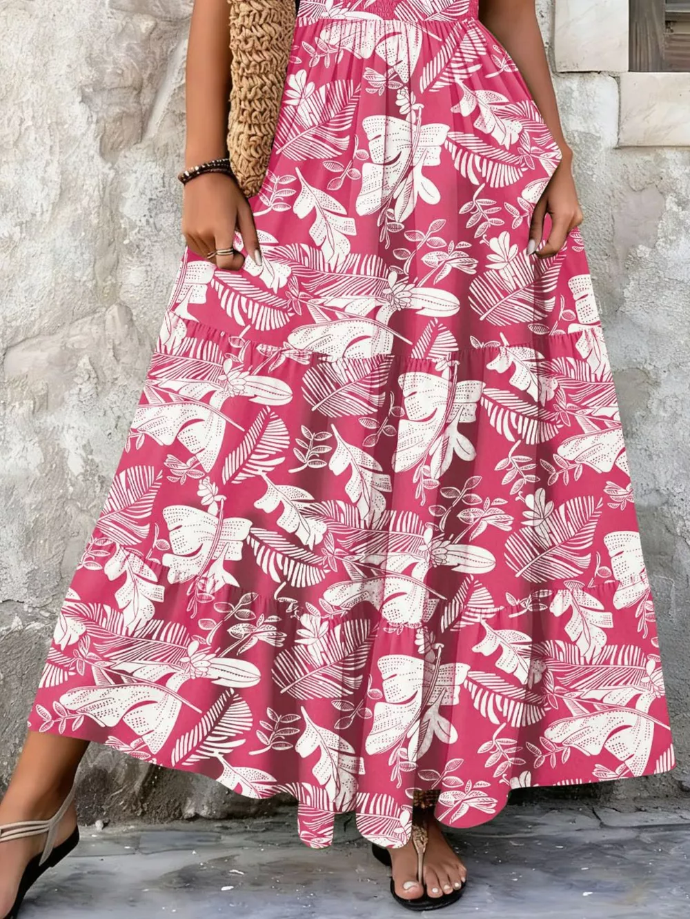 Full Size Printed V-Neck Tiered Maxi Dress Plus Size, image 15