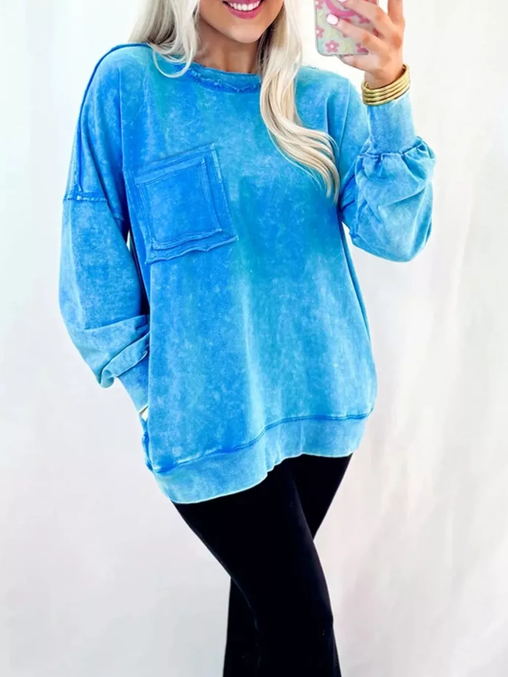 Mineral Wash Raw Seam Double Patched Pocket Sweatshirt, image 2