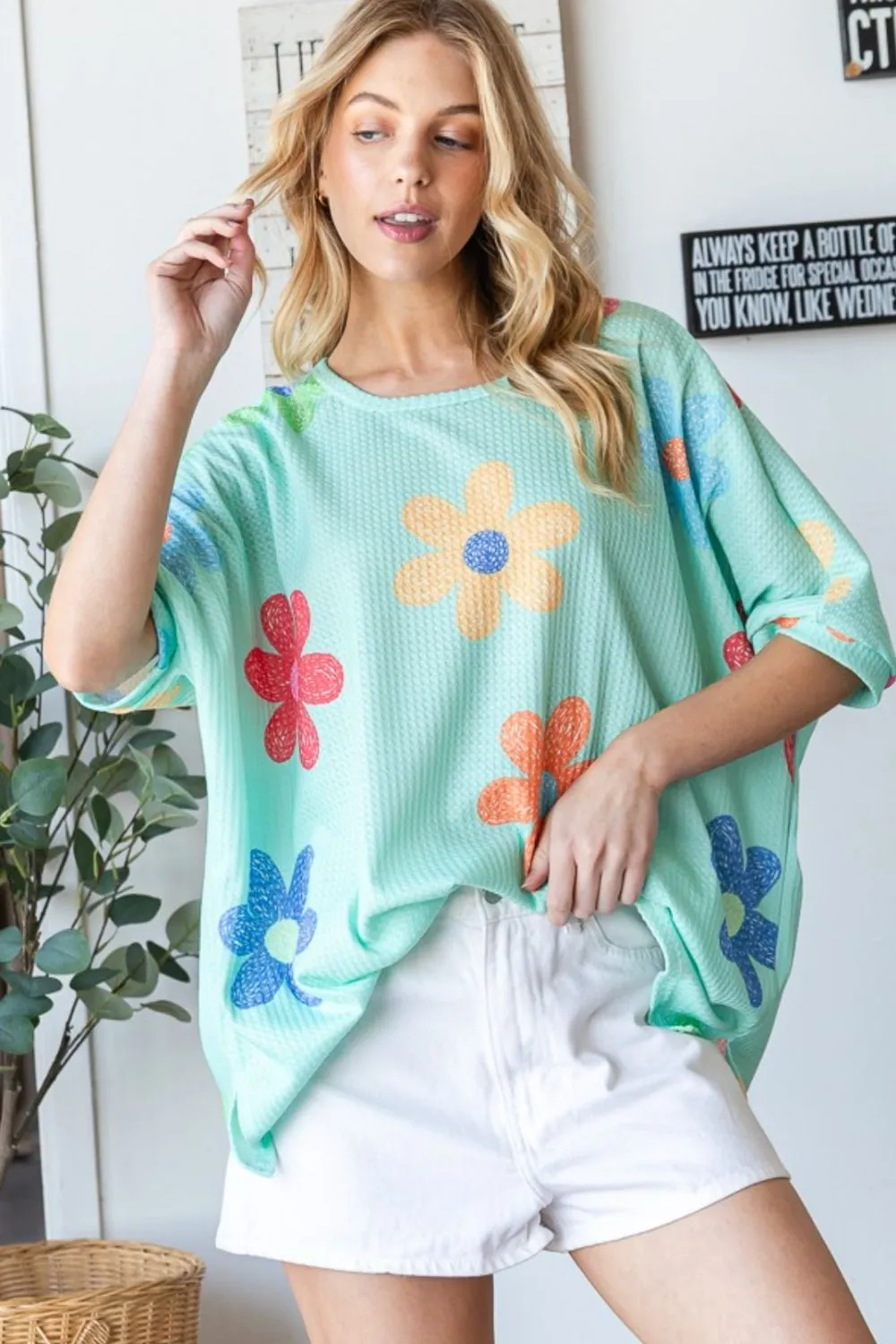 Floral Waffle Oversize T-Shirt, image 4